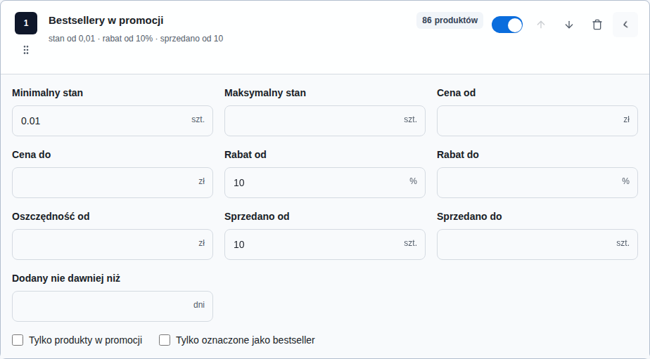 Precyzyjna konfiguracja warunków reguły GrowSort