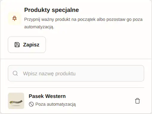 Panel GrowSort z ustawieniem „Poza automatem”