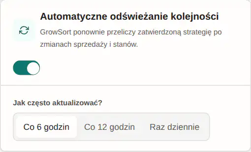 Panel GrowSort: włączone automatyczne odświeżanie co 6 godzin